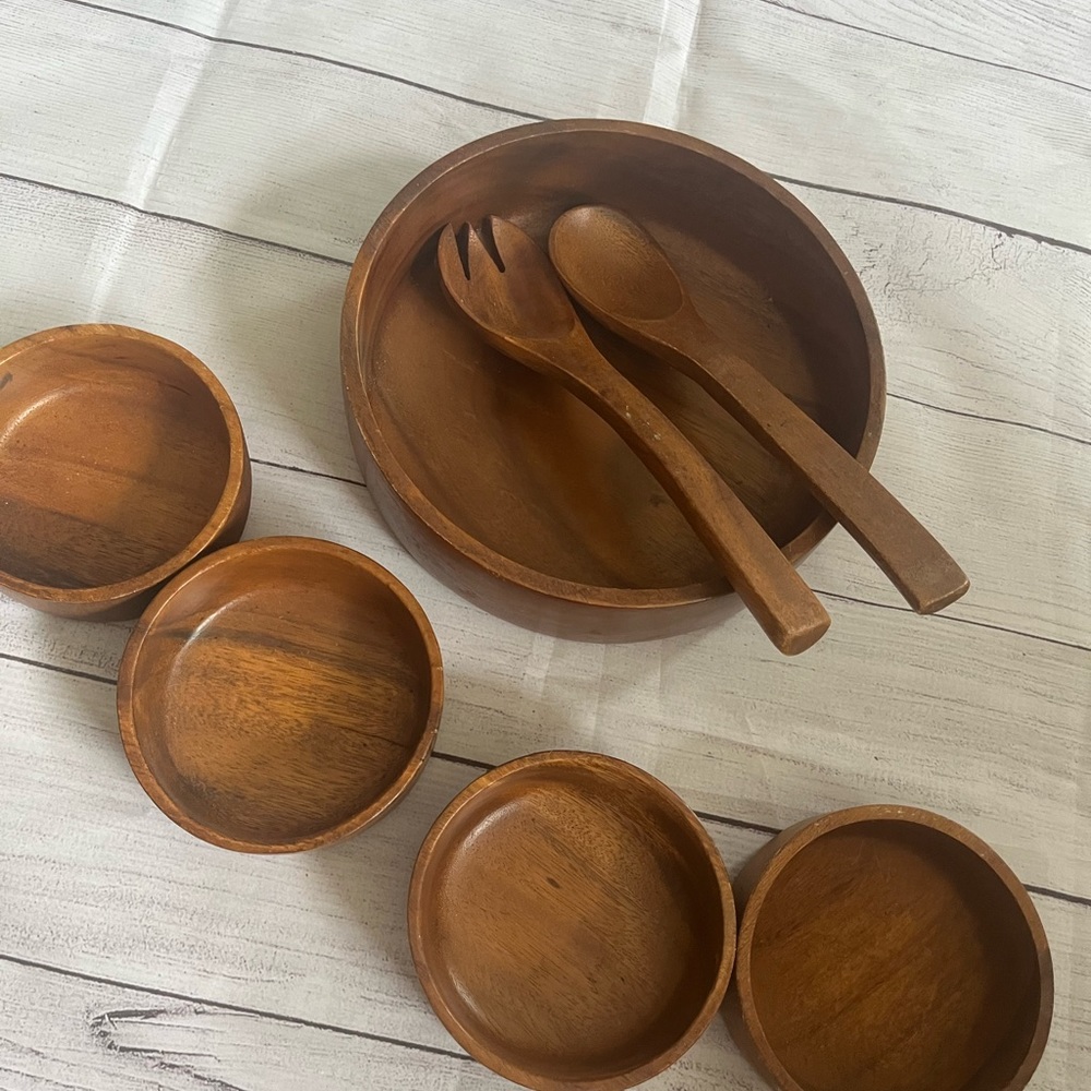 MCM teak salad bowl set